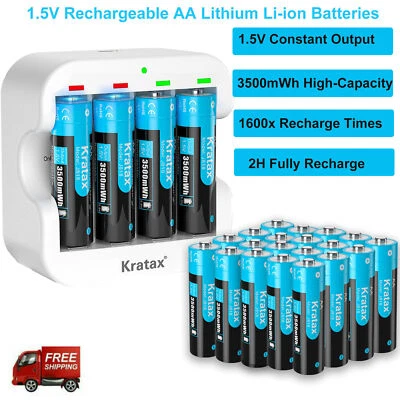 Kratax 1.5V AA Rechargeable Li-ion Batteries 3500mWh High Capacity Long Lasting - image 1 of 4