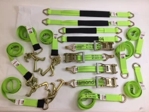 16 Piece Car Tie Down Kit Rollback / Flatbed Car Tie-Down HiViz Diamond Weave - Picture 1 of 7