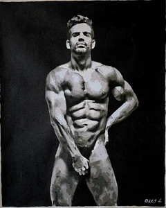 LOST ANGEL Nude Male Figure Oil Acrylic Painting on Canvas - Picture 1 of 2