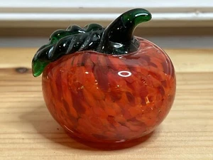 Murano Art Blown Glass Fruit Apple Red Orange Paperweight Autumn Colors Speckled - Picture 1 of 11