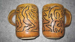 Vintage Studio Pottery Mugs Brown Ombre Textured Signed Stoneware Cups MCM Art - Picture 1 of 14