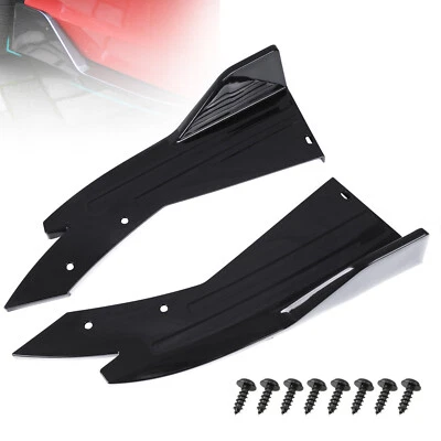 2Pcs Car Rear Bumper Lip Diffuser Splitter Shark Fin Shape Glossy Black - Image 1 of 4