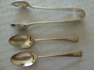 Two silver plated coffee spoons and sugar tongs - Picture 1 of 2