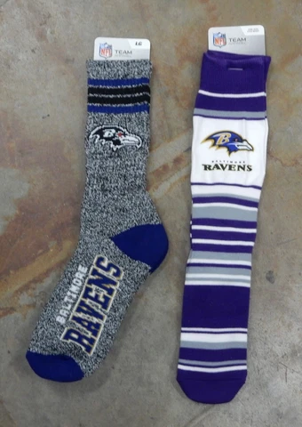 2 Pack NFL Baltimore Ravens Gift Set OSFM Socks LG Marbled MAS Stripes Gray Gold Cover