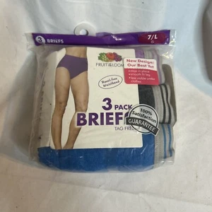 Fruit Of The Loom 3 Pack Brief Panties Size 7/LARGE Blue Black Purple Underwear - Picture 1 of 2