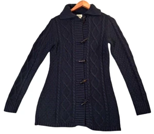 LL BEAN Fisherman Toggle Cardigan Sweater Women's Small Cable Knit Wool Acrylic - Picture 1 of 8