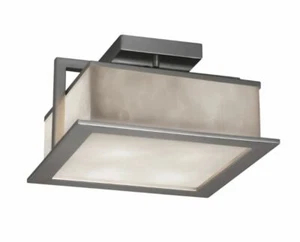 Justice Design 1-Light 12"W 3000K LED Outdoor Semi-Flush Square Ceiling Fixture  - Picture 1 of 8