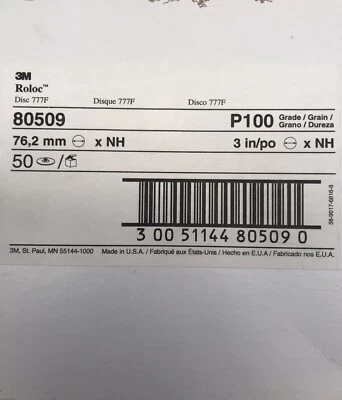 50 pcs.  3M 80509 ROLOC 777F 3” P100 CERAMIC DISC (loc stk) - Image 1 of 2