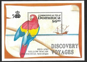 DOMINICA 1991 - ENTDECKUNGSREISEN - ROTER & GELBER ARAS - M/Blatt SG MS1414b postfrisch - Bild 1 von 1