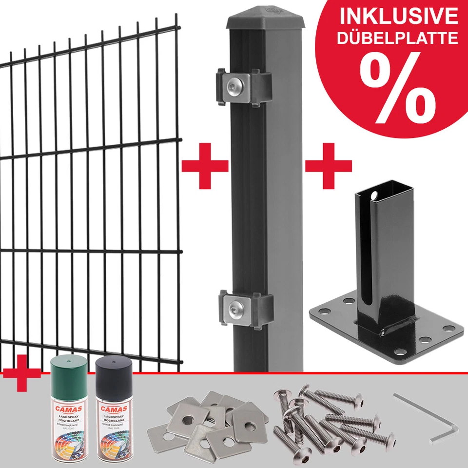 Doppelstabmattenzaun + Dübelplatte Doppel Stab Matten Zaun Gartenzaun Gitterzaun - Bild 1 von 1