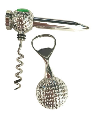 Man About Town Designer Golf 2 Pc Barware Set Wine Corkscrew  Beer Opener - Image 1 of 4