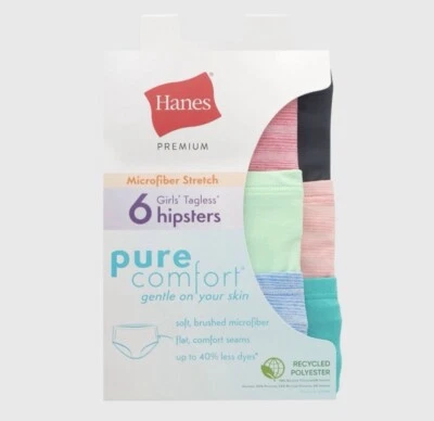 Hanes 6-Pack Premium Pure Comfort Hipsters Underwear size 10 - Tagless - NEW - Image 1 of 4