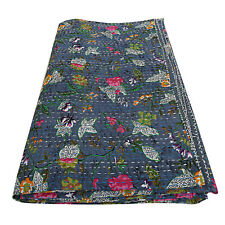 Queen Size Floral Quilt Hippie Bedspread 2PC Cotton Kantha Quilt With 2PC Pillow