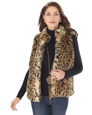 Chaleco de piel sintética Chico's para mujer talla 1 = pequeño leopardo intrépido estampado animal Foto 1 de 4