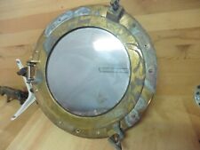 Vintage actual boat Porthole brass mirror 11.5" hinged rubber gasket no rust