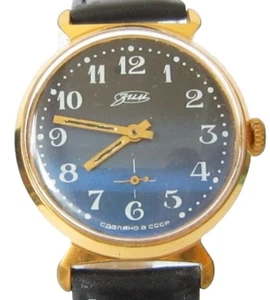 VINTAGE MEN'S "ZIM-ЗИМ" GOLD PLATED RARE MECHANICAL WATCH, BLUE DIAL, MINT # 158 - Picture 1 of 7