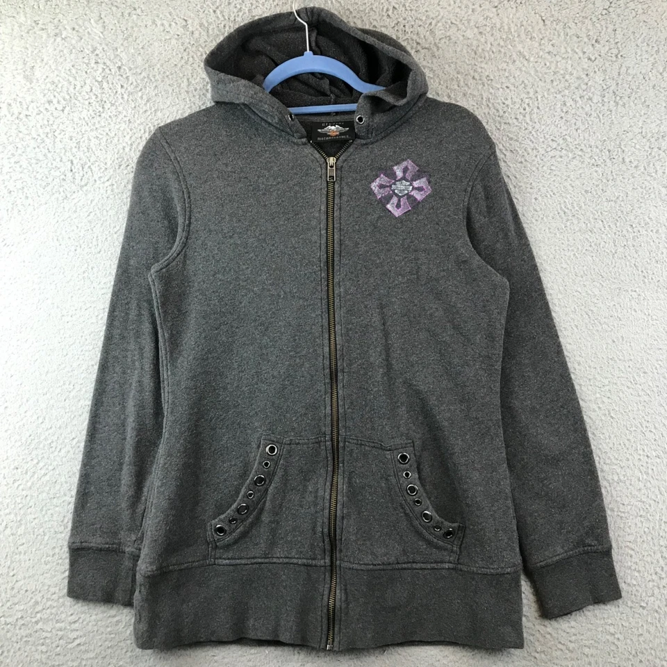Women’s Harley Davidson Grey Graphic Cross Full Zip Sweatshirt Hoodie S - Image 1 of 4