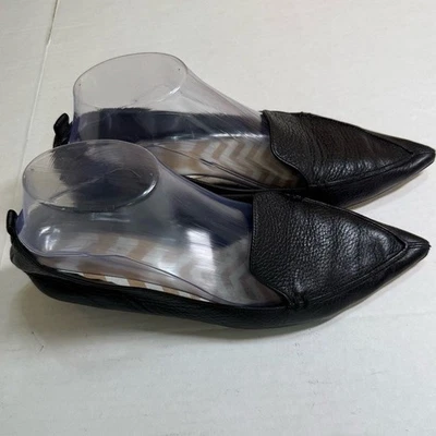 Nicholas Kirkwood Beya Flats Size 40 Black Pebbled Leather Pointed Loafers Italy - Image 1 of 4
