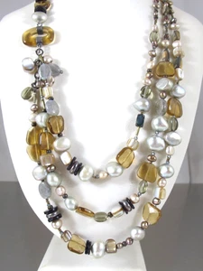 Silpada ICON Sterling Silver Pearl Gemstone Three Strand Draped Necklace - Picture 1 of 6