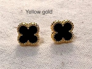 18k Yellow Gold Filled Black Clover Earrings 9mm | Mother of Pearl | - Picture 1 of 5