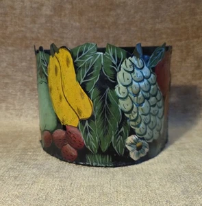 French Folk Art Wall Pocket Fruit Tole Painted Metal Cache Pot Jardiniere Garden - Picture 1 of 13