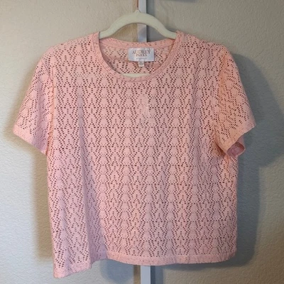 Audrey Parks Francesca's Women's Pink Crochet Knit Short Sleeve Top Size L - Image 1 of 4