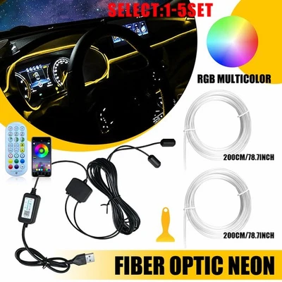 LED Neon Light Trim Glow Optic Fiber Strip Interior Ambient Lighting APP 1-5X - Image 1 of 2