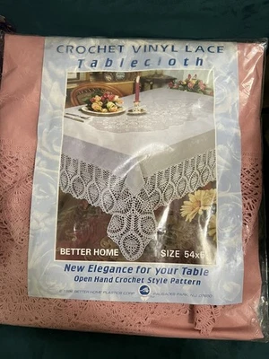 Crochet Vinyl Lace Tablecloth 54”x54” Pink - Image 1 of 4