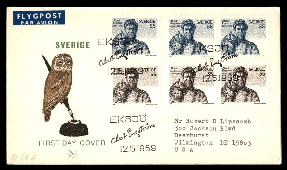 Mayfairstamps Швеции FDC 1969 Альберт Энгстром с совой первого дня обложка aau_89525 - Изображение 1 из 2