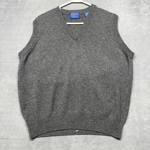 Vintage Pendleton Sweater Vest Mens Large Heather Gray Wool Tight Knit V Neck - Picture 1 of 10