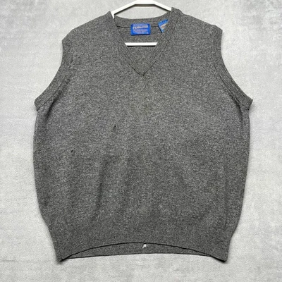 Vintage Pendleton Sweater Vest Mens Large Heather Gray Wool Tight Knit V Neck - Image 1 of 4