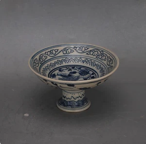 Ming blau und weiß Qilin Hochfuß Obstschale Home Dekoration Ornament - Bild 1 von 5