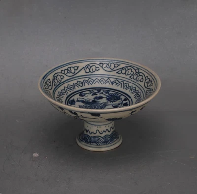 Ming blau und weiß Qilin Hochfuß Obstschale Home Dekoration Ornament - Bild 1 von 4