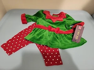 New - Cherokee Baby Girl Elf Dress Shirt Red Green Holiday Christmas NB - Picture 1 of 3