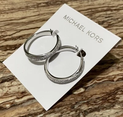 Pendientes de aro Michael Kors Joyería Plata Cristal Pavé Brillo Frontal Foto 1 de 4