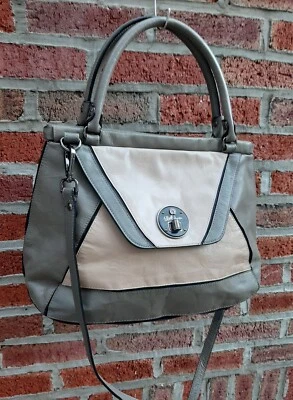 Bolso de Mano Grande de Cuero Elliott Lucca Doble Superior Asas Gris Beige Mezcla Foto 1 de 4