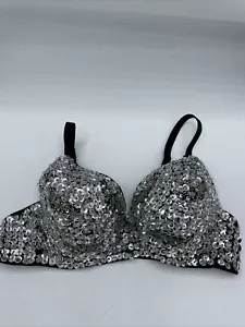 Silver Sequin Beaded Bra 34/75 Festival Cosplay Club Belly Dancing Meishulanna - Picture 1 of 16