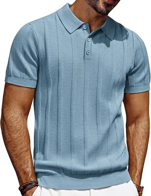 Camisa polo de manga corta para hombre tejida texturizada acanalada informal estilo golf suave cómoda Foto 1 de 4