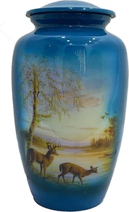 Einäscherungsurne, Erwachsene Urnen für Asche Bestattung 10,5x6" HLC Weide Rehe - Bild 1 von 10
