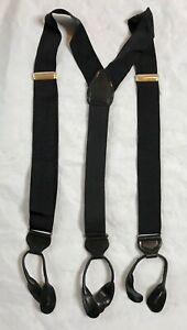 CAS Mens Suspenders Braces Button On Solid Black Leather Tabs Y Shape Germany