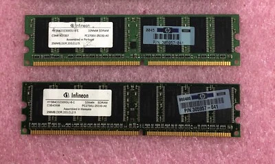 2 X 256MB INFINEON PC-2700U DDR-333 NON-ECC MEMORY HYS64D32300GU-6-C 512MB TOTAL - Image 1 of 2