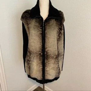 NWT Lisa International Faux Fur Unique Rose Floral Sweater Jacket Zip Front 1X - Picture 1 of 12