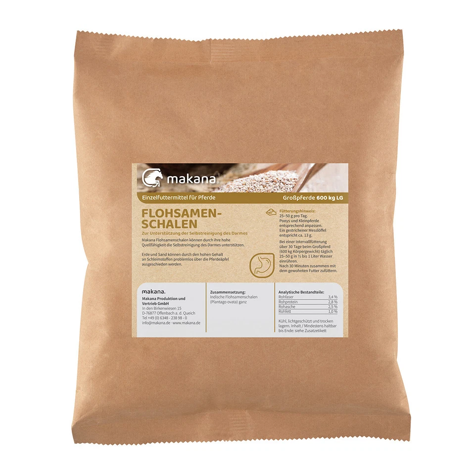 Makana Flohsamenschalen für Pferde, ganz, 500 g Beutel