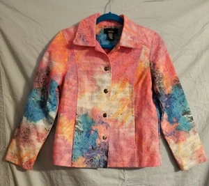 Women's KAK TUS NWOT Tye Dye /Paint Splash Color Jean Jacket type Sz Small  - Picture 1 of 4
