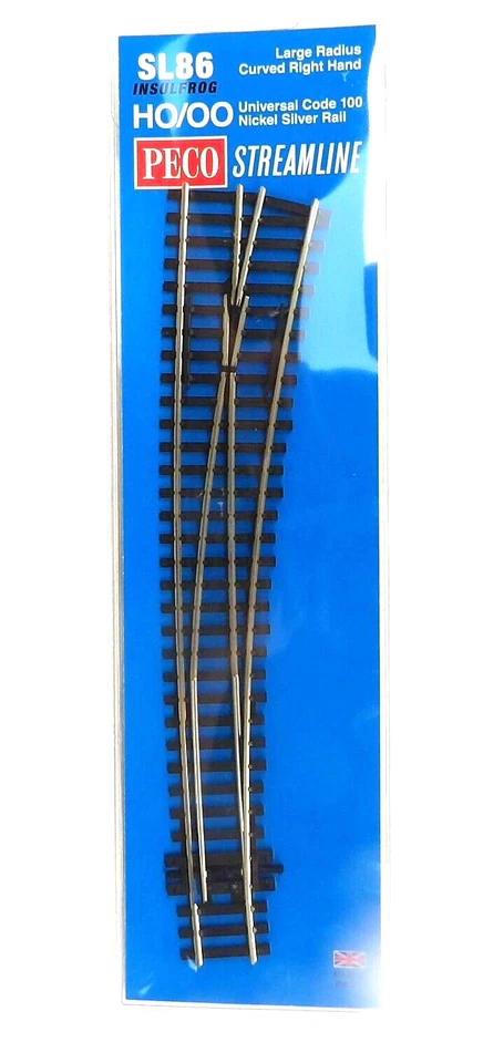 HO Scale Peco SL-86 Code 100 Right Hand Curved Double Radius Turnout - Image 1 of 1