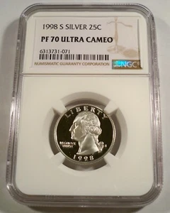 1998-S 25c SILVER NGC PF70UCAM WASHINGTON QUARTER PROOF ULTRA CAMEO PR 70 DC - Picture 1 of 4