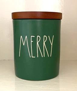 RAE DUNN Canister MERRY Green Large Letters Jar WOOD Snowflake Lid HOLIDAY - Picture 1 of 6