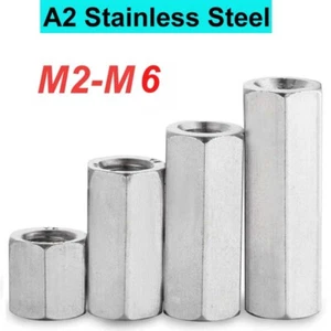 Hex Connector Nuts Extension Threaded Rod Couplers A2 Stainless Steel M2 M3-M6 - Picture 1 of 14