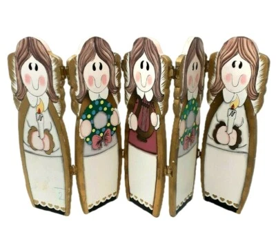 Vintage Holiday Angels Wooden Mini Screen Folding Panel 1995 ABC Dis Co. 20"x12" - Image 1 of 4