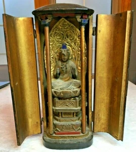Antique Edo Period Japanese Buddhism/Buddha Statue Bodhisattva/Zushi Shrine Box - Picture 1 of 12
